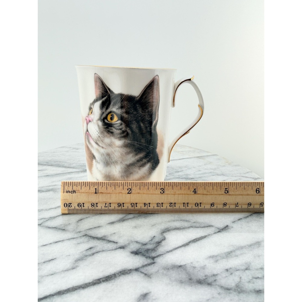Vintage Tabby Cat Portrait Mug Gold Trim Handle Elegant China Coffee or Tea Cup - Picture 4 of 9